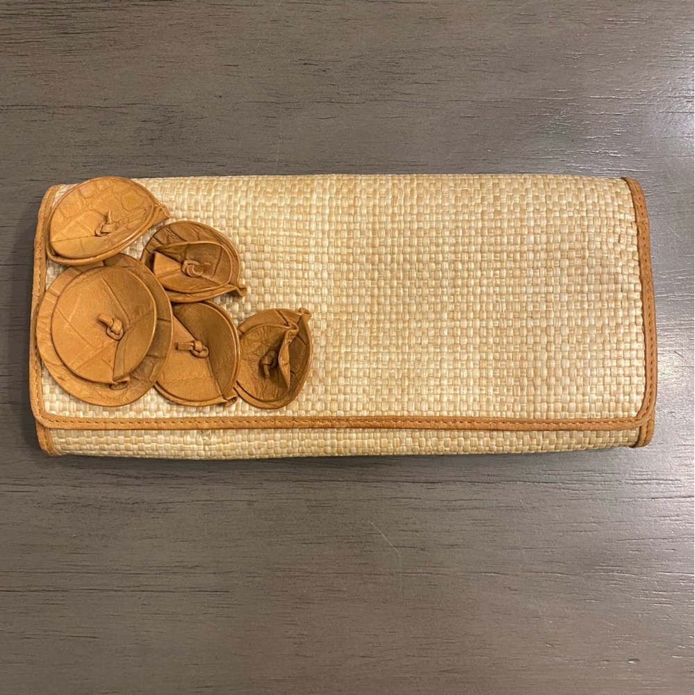 Cole Haan Straw Clutch with Leather Detail